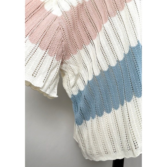 NEW POL Boxy Oversize Sweater LARGE Ivory Blue Pink Stripes V-neck Drop Shoulder - Picture 4 of 13